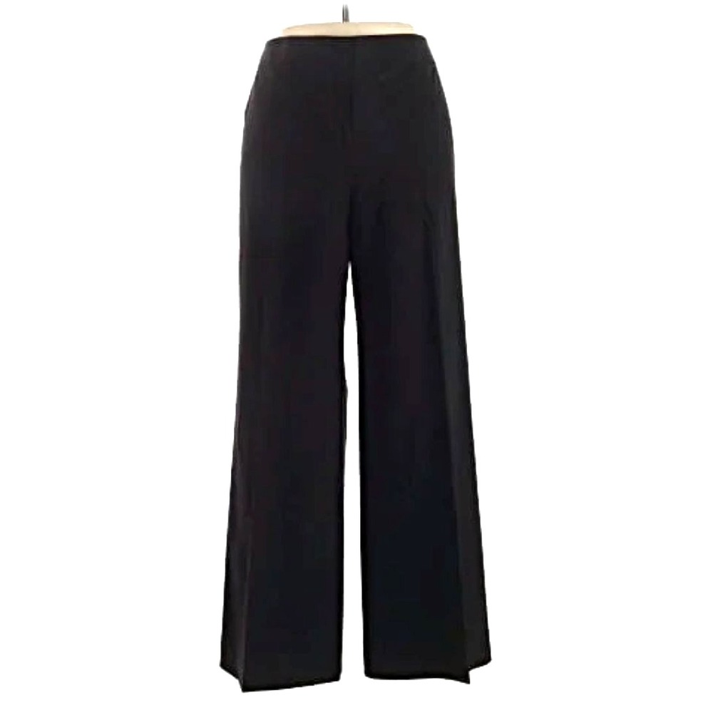 LAFAYETTE 148 sz 16 Dalton Wool Crepe Black Wide Leg Trousers Pants act 36" x29"